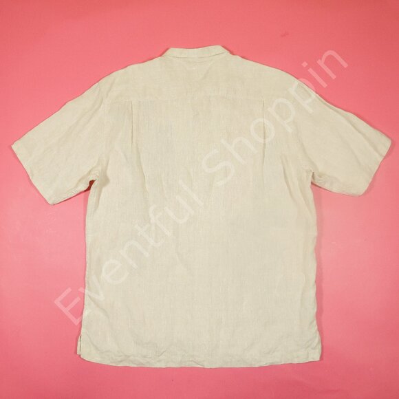 Tommy Bahama Linen Shirt Mens L Tan Embroidered Floral Camp - Picture 3 of 5